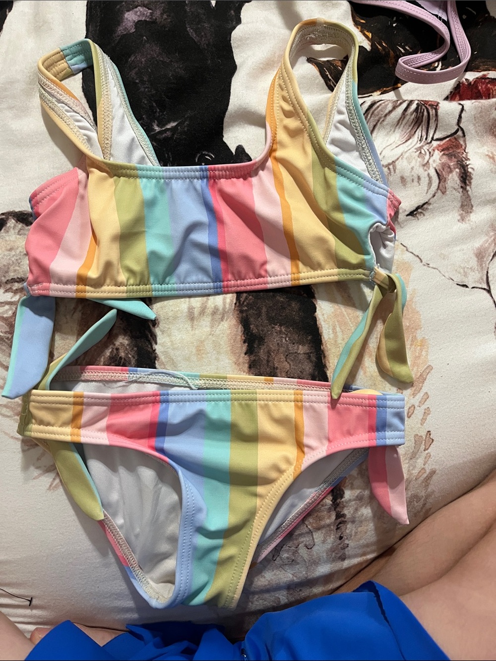 Girls' Rainbow Stripe Two-Piece Swimsuit - Pastel Multicolor